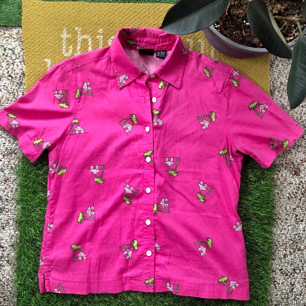 Vintage Pink Tiki Button Down